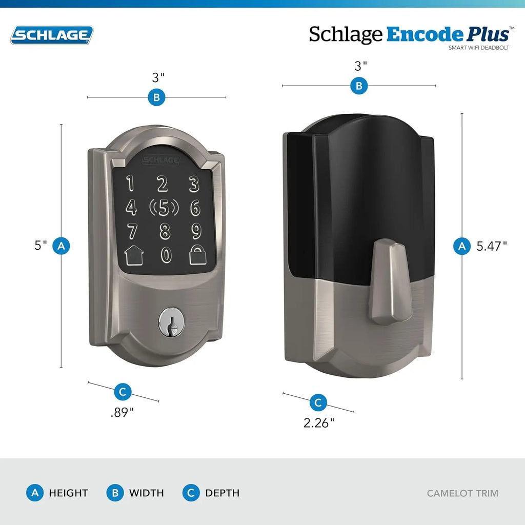 Schlage BE499WB CAM 619 Encode Plus WiFi Deadbolt Smart Lock with Apple Home Key, Keyless Entry Door Lock