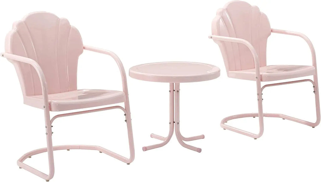 Retro Pink Tulip Outdoor 3-Piece Patio Chair and Side Table Set