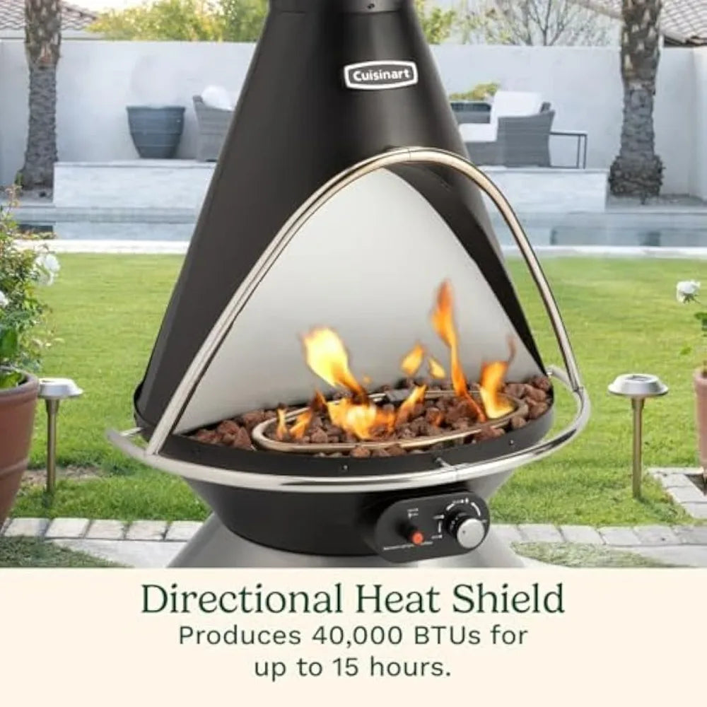 NEW-Cuisinart Chimenea Propane Fire Pit: 40,000 BTU Adjustable Outdoor Patio Fire Pit with Lava Rocks and Directional Heat Shield