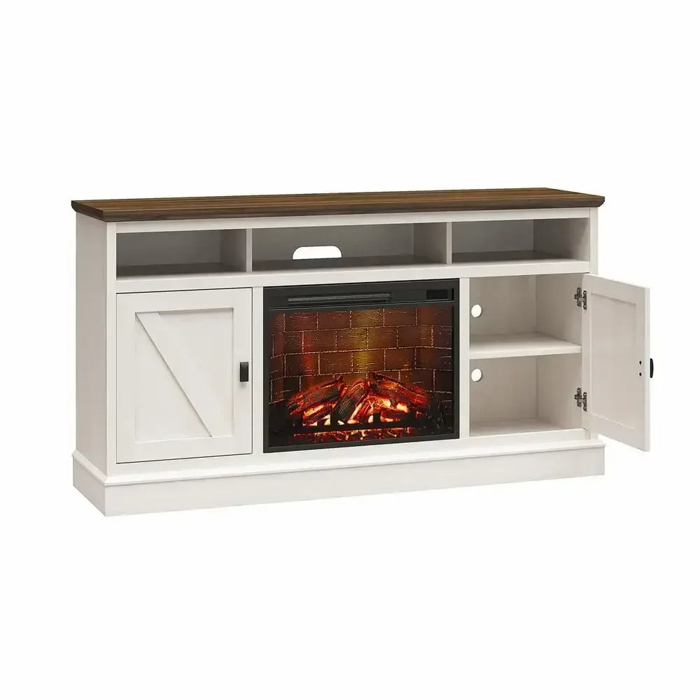 TV Console Fireplace Heater Remote Control Freestanding LED Electric Oak Walnut 65" TVs 400sqft Organizing Gaming