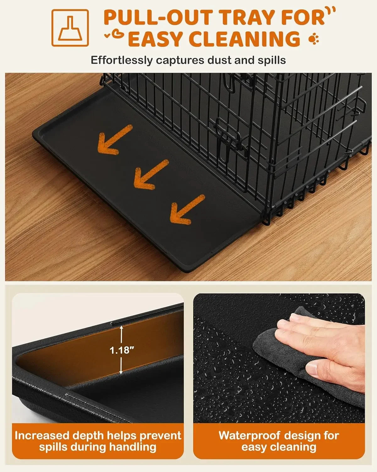 42 inch Dog Crate Double Door w/Divider for Puppy to Adult XL, Collapsible Metal Dog Crate with Removable Tray Wire