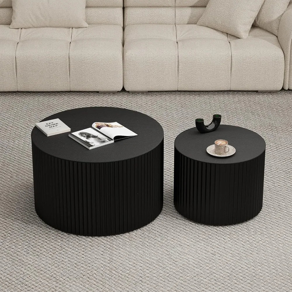 Modern Circle Nesting Coffee Table Set - Handcrafted Drum Style Tables for Living Room