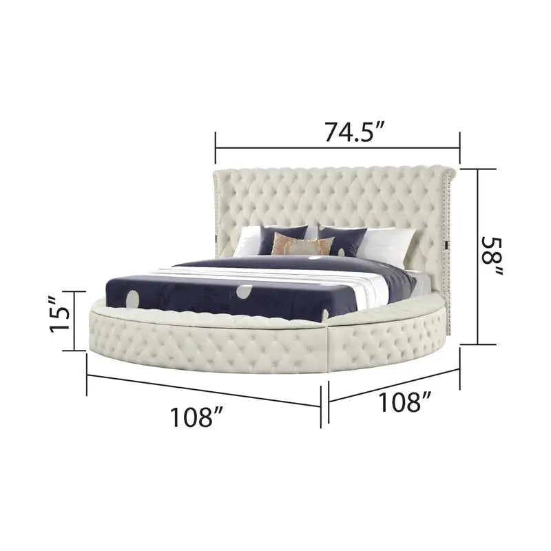 Modern Queen 5-Piece Vanity Bedroom Set with USB Ports, Cream Wood Finish