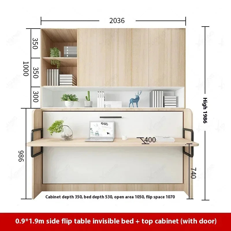 Multifunctional Invisible Desk Bed Bookcase Rotary Rollover Bed Wardrobe Integrated  Murphy Bed Bedroom Set Furniture