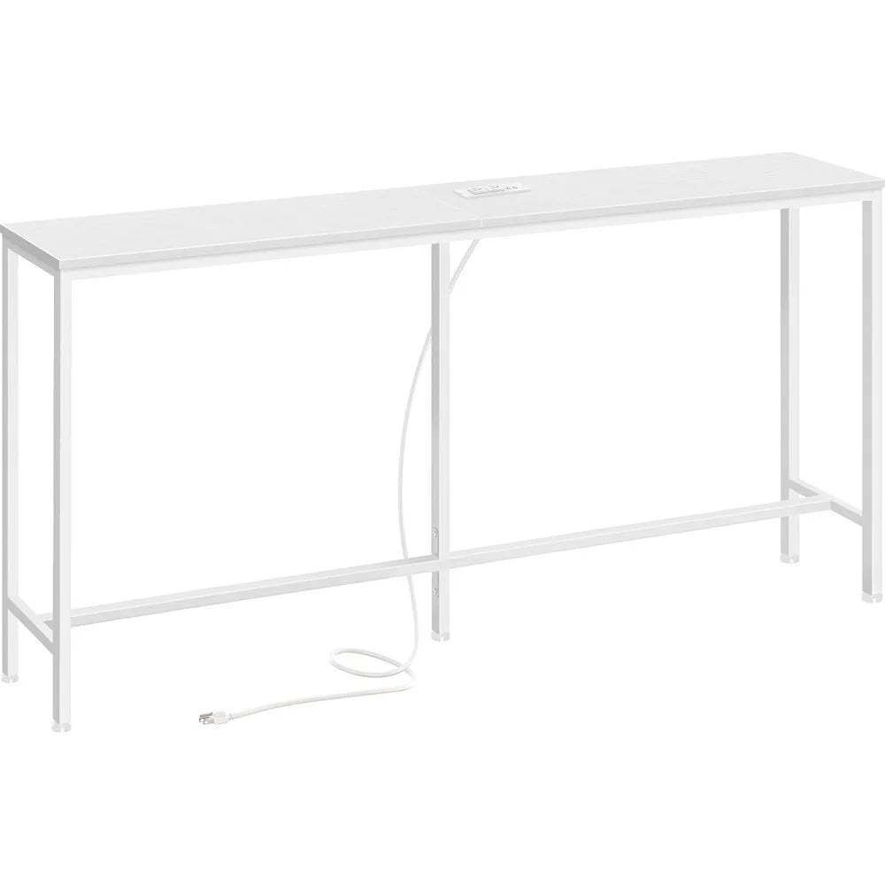 Console Table with Outlet, 63" Sofa Table with Charging Station, Narrow Entryway Table, Skinny Hallway Table, Behind Couch