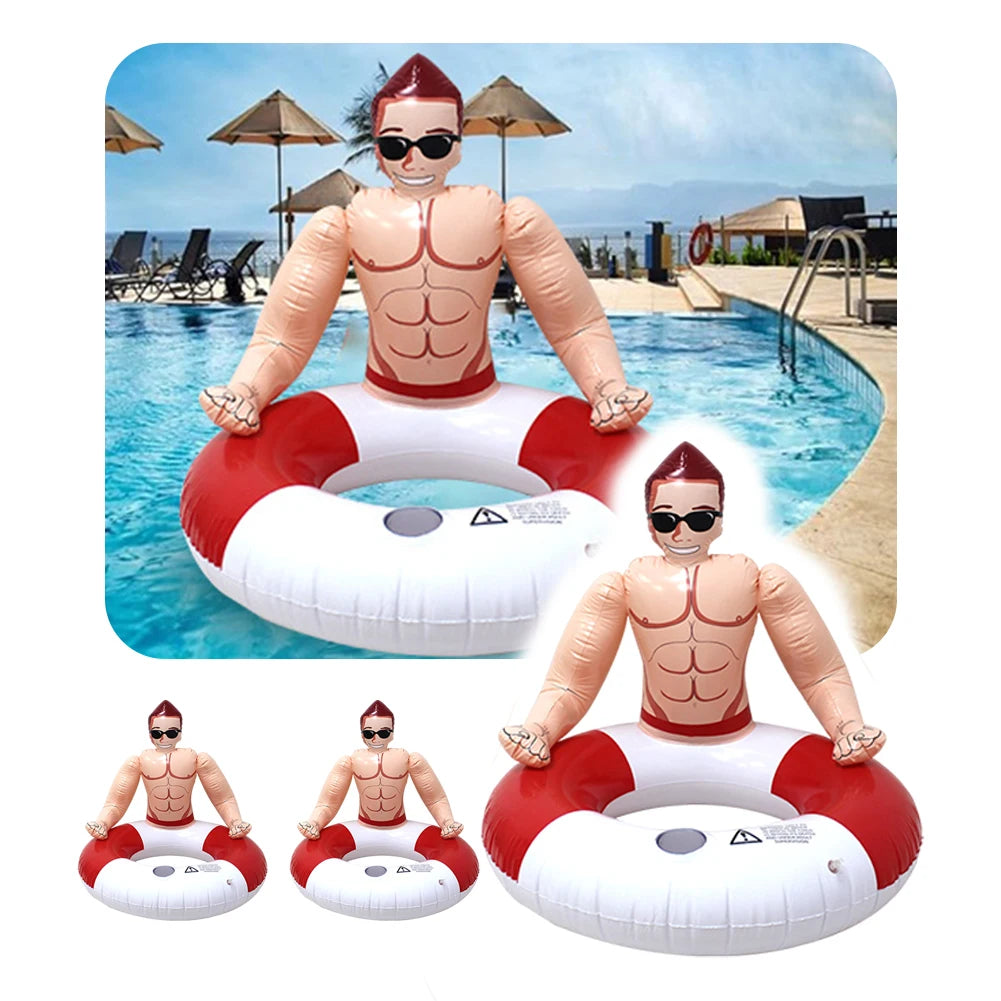 Muscle Men Blow Up Swim Tube Leakproof Swimming Rings Floaties with Cup Holder PVC Pool Floats for Kids Youth Adults