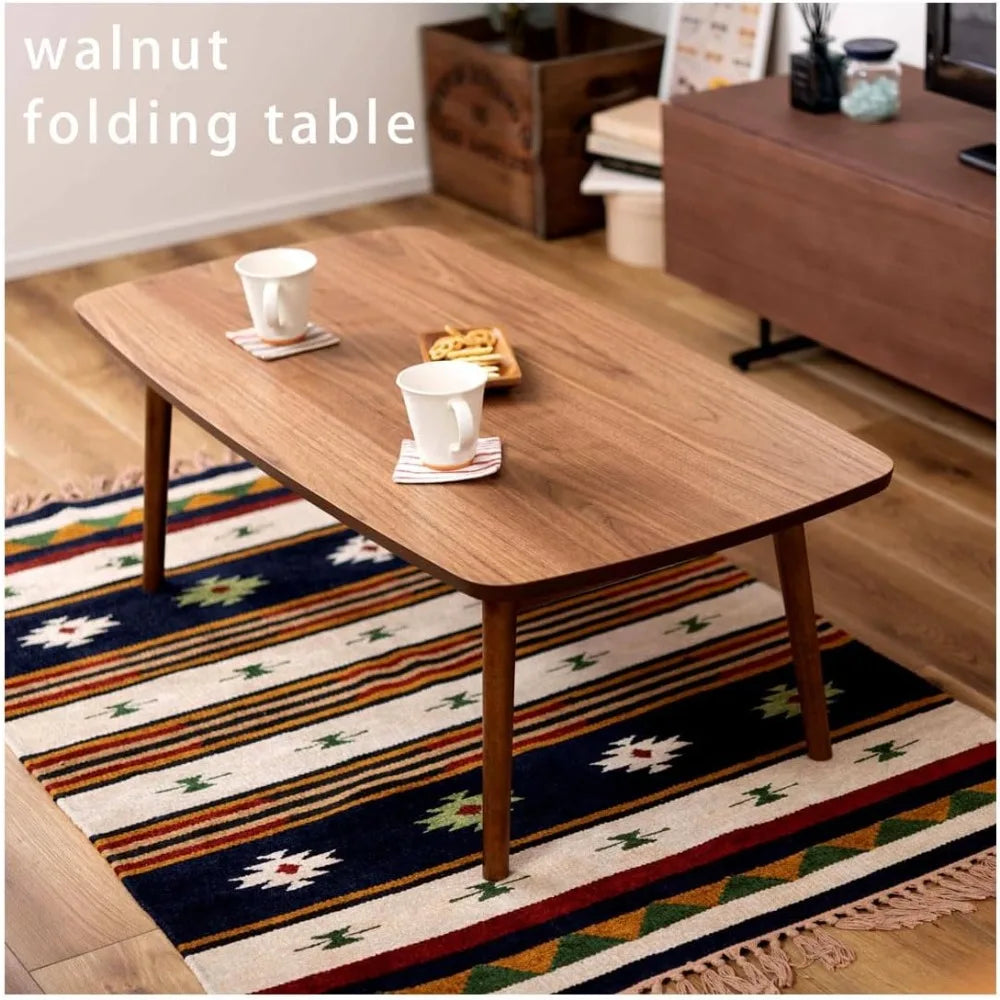 Folding Legs Table W41.3 x D20.5 x H14.0 Inches Natural Walnut and Rubber Wood Material Home and Living Coffee Table