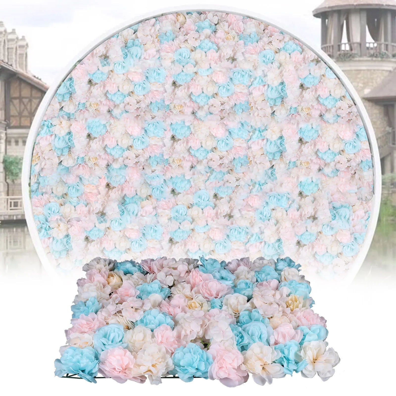 12Pcs Artificial Flower Wall Panels 60x40cm, 3D Realistic Silk Rose Hydrangea Dahlia Greenery Fence Decor for Balcony /Garden/ Indoor Outdoor, DIY Privacy Screen, No Watering Needed, Housewarming Gift