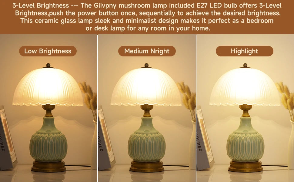 Vintage Lamp for Living Room,16" Modern Ceramic Table Lamps for Bedroom, Retro Bedside Nightstand/ Traditional Lamps ,Classic Chino