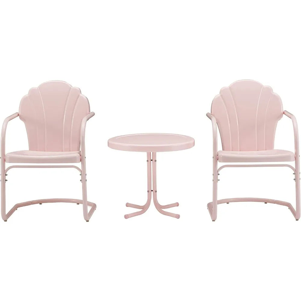 Retro Pink Tulip Outdoor 3-Piece Patio Chair and Side Table Set
