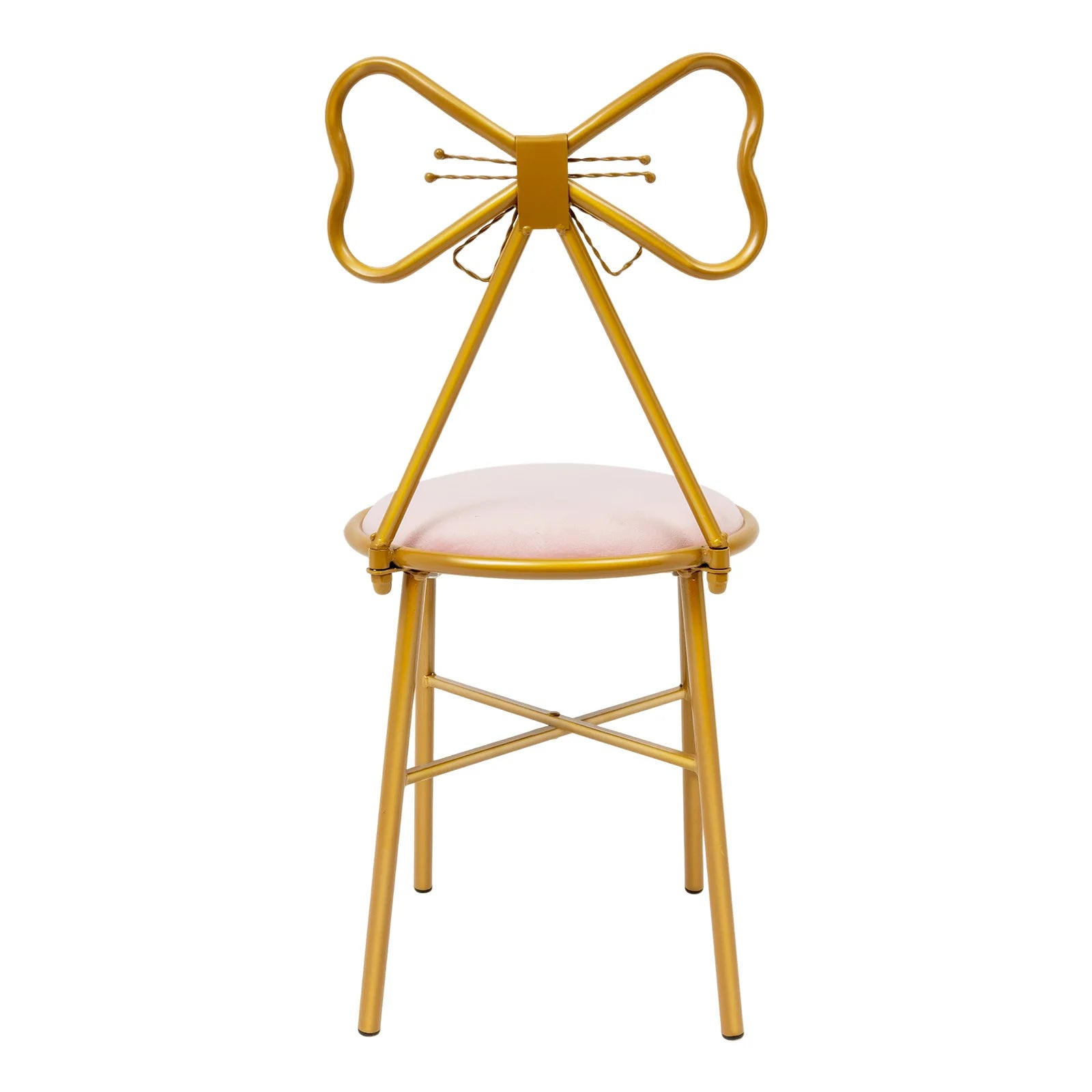 Elegant Pink Butterfly Backrest Chair with Soft Cushion, Iron Frame Dining Chair for Living Room Bedroom and Cafe Decor