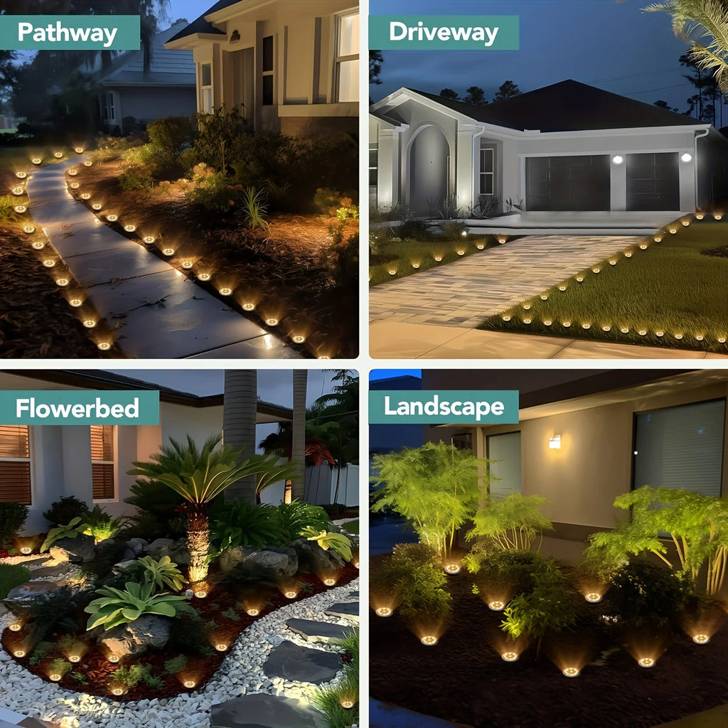 10pcs Solar Ground Light Outdoor Waterproof 8LED Disk Light for Garden Pathway, Yard, Driveway, Landscape Decorative In-ground Lamp