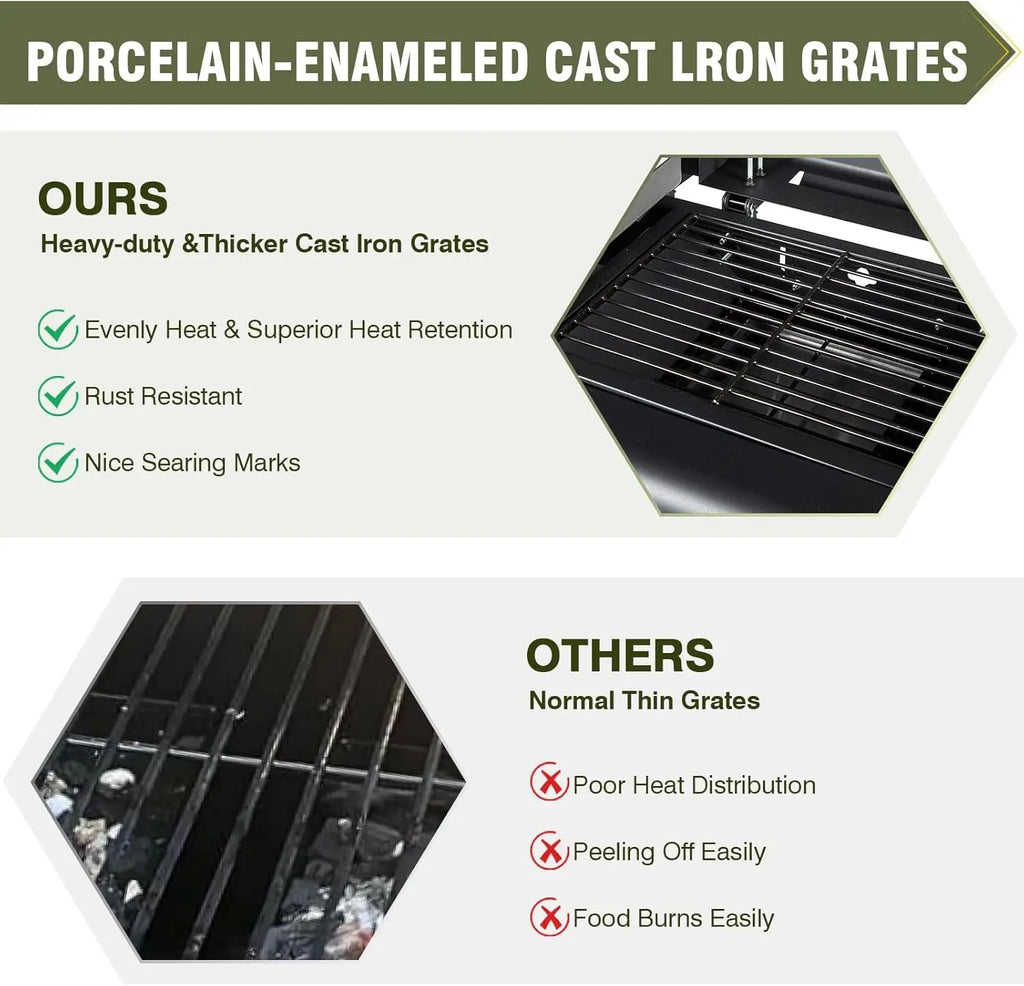 Dual Fuel Propane Gas Charcoal Grill Combo Black Dual Lids, Flat Top Grill With 2 Side Shelves for BBQ, Outdoor and Backyard