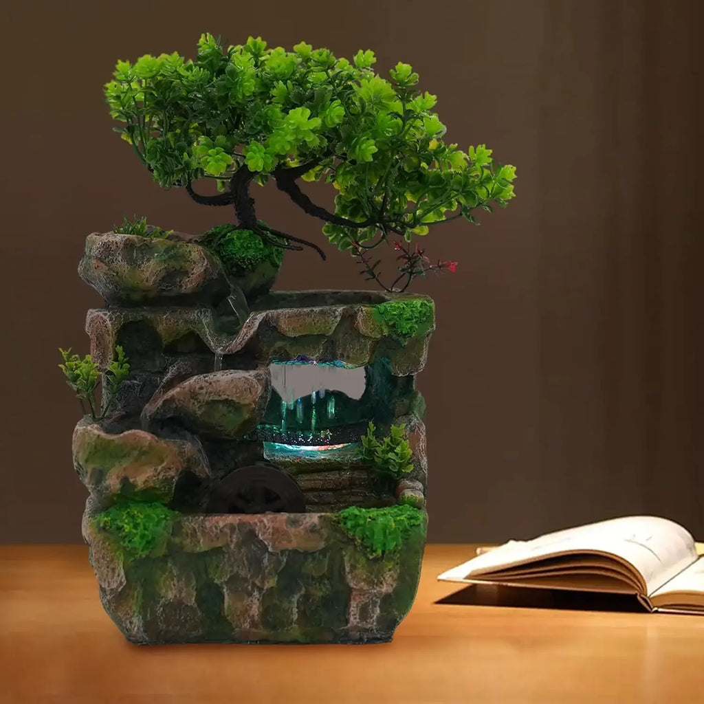 Indoor Waterfall Meditation Fountain with Automatic Pump and LED Light, Tabletop Waterfall Fountain, Relax Desktop Water for Home/ Office/ Bedroom Decoration