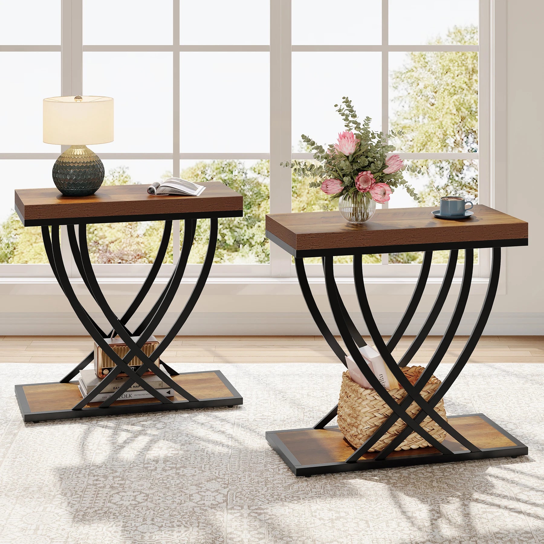 Tribesigns Side Table, 2-Tier Narrow End Table for Living Room, Industrial Nightstand with Metal Frame, Small Bedside Tables for