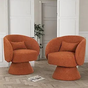 Swivel Barrel Chair, 360 Degree Modern Small Round Boucle Sherpa Swivel