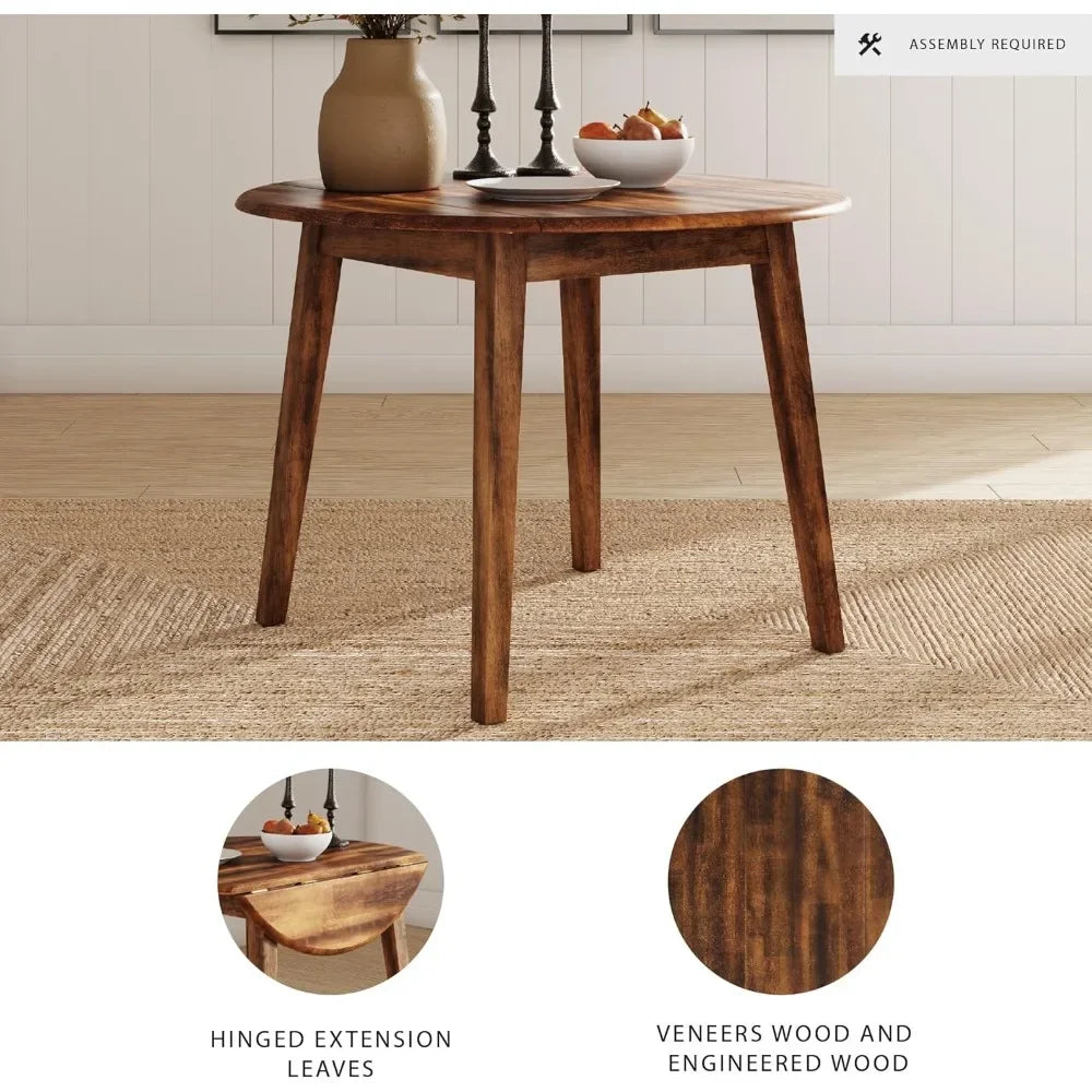 Berringer Dining Room Round Drop Leaf Table, Rustic Brown