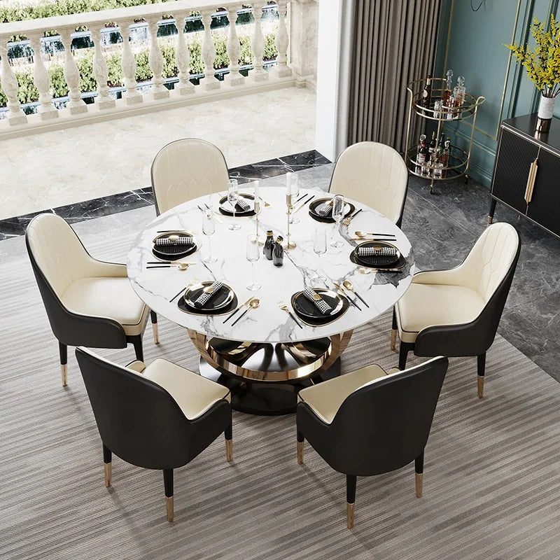 Luxury Sintered Stone Dining Table / Round Marble Top/ Kitchen Table and Chair Set