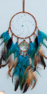 Luminous Beaded Dream Catcher Handmade with Blue Feathers and String Art Wall Hanging for Bedroom Decor Kids Teens Boys Girls Nursery Ornament Good Luck Gift for Birthday Christmas Home Decoration Boho Chic