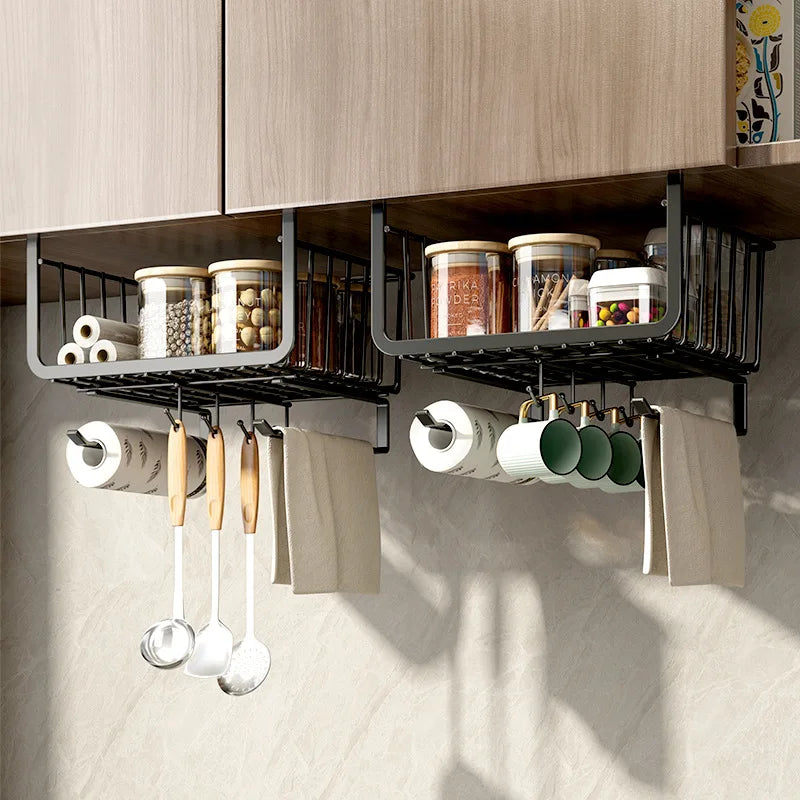 Kitchen Under Cabinet Basket Storage Shelf/ Tissue Cup Holder /Closet Desk Hanging Rack /Hollowed Pullout Drawer/ Sliding Basket
