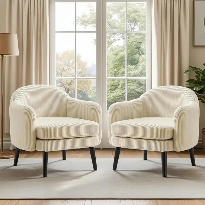 30.3" Wide Modern Barrel Accent Armchairs Set of 2 with Track Armrest, and Solid Wooden Legs