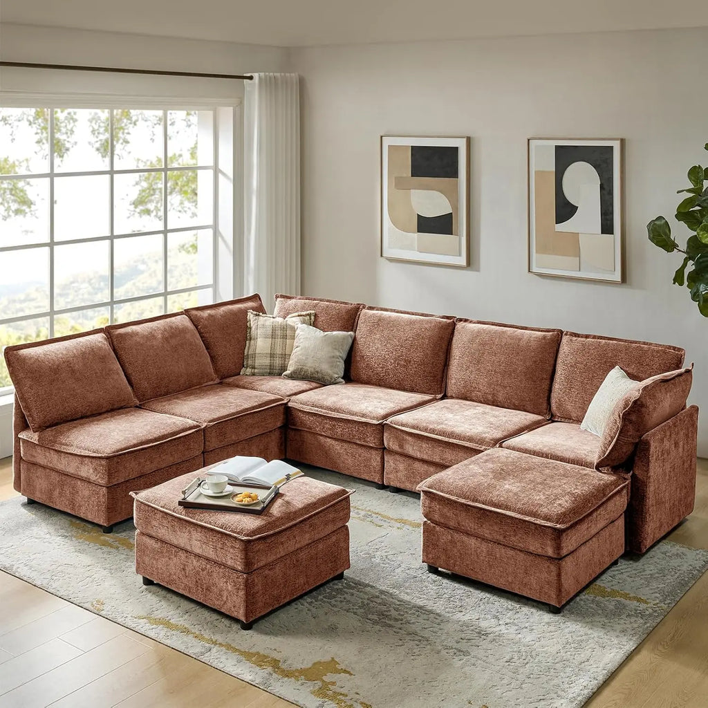 Oversized Modular Sectional Sofa, 8 Seat U Shaped Couch with Storage Ottoman, Comfy Chenille Sofa with Deep Seats
