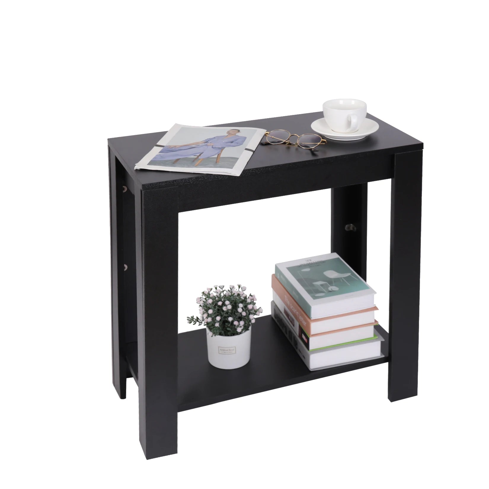 Narrow Sofa Side Table with 2-Tier Open Storage Spaces/ Modern Living Room/ Offices/ End Table Nightstand for Bedroom