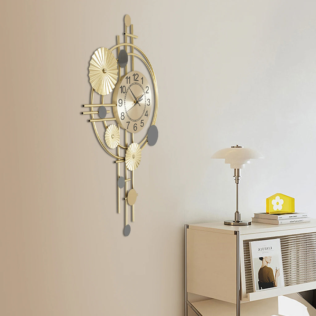 45x78cm Decorative Art Wall Clock Silent Non Ticking for Living Room Bedroom Kitchen Office Indoor Decor Modern Gold