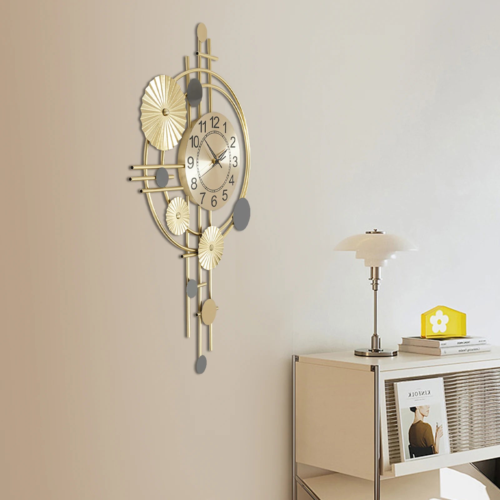45x78cm Decorative Art Wall Clock Silent Non Ticking for Living Room Bedroom Kitchen Office Indoor Decor Modern Gold