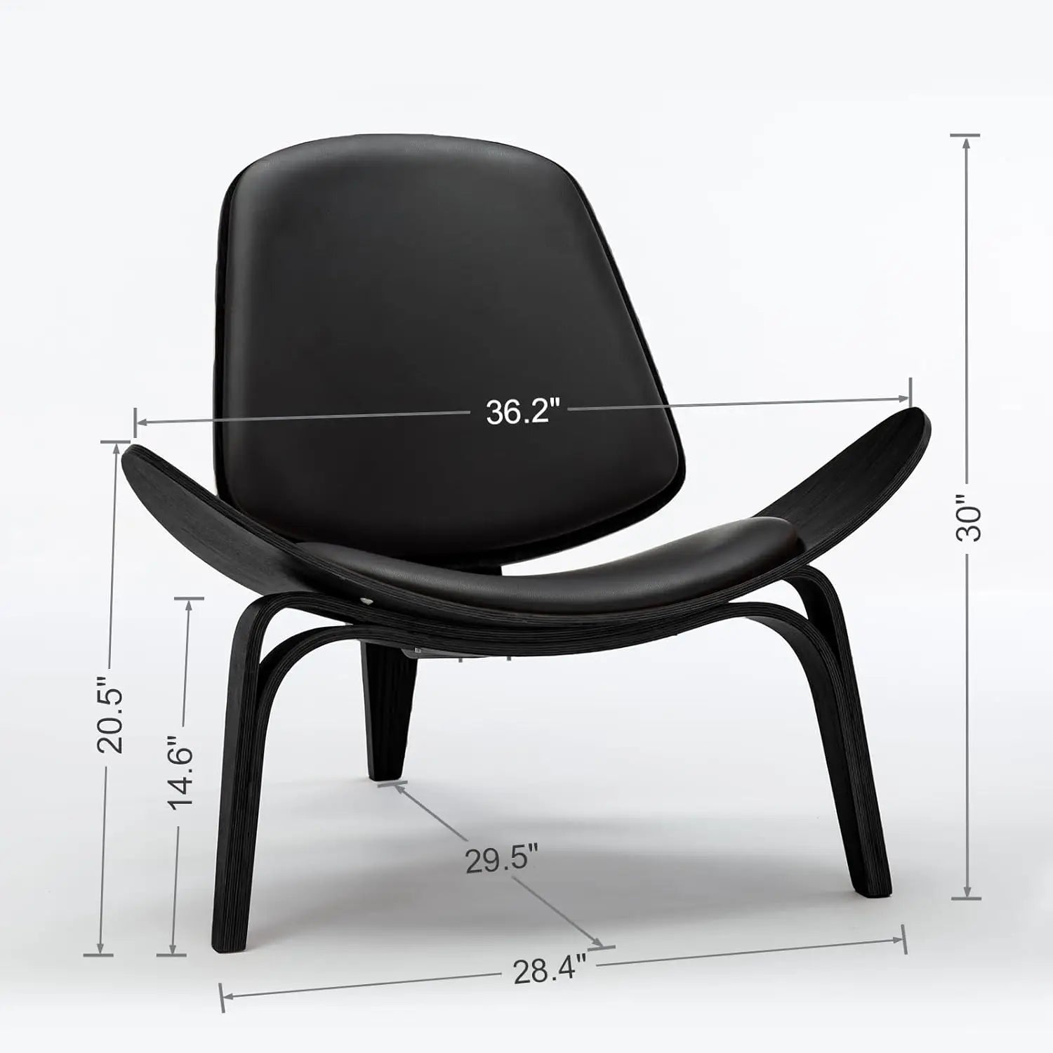 Century Modern Shell Chair, Ergonomic Accent Chair for Living Room & Bedroom, Ebony Black