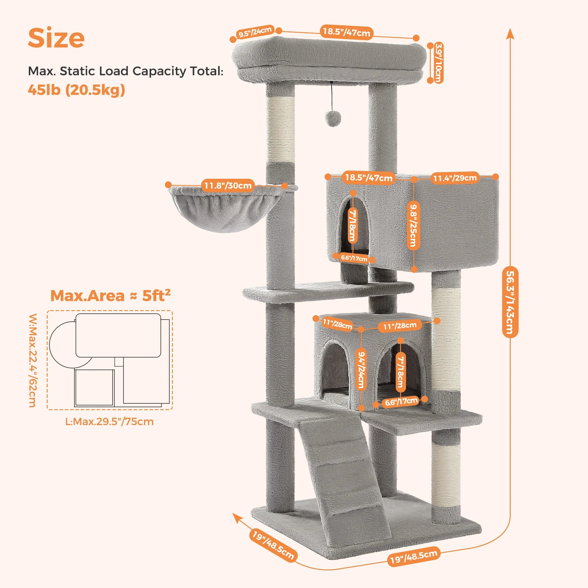 Cat Tree with Toy Cat Tower Condo for Indoor Cats/ Cat House with Padded Plush Perch Cozy Hammock and Sisal Scratching Posts