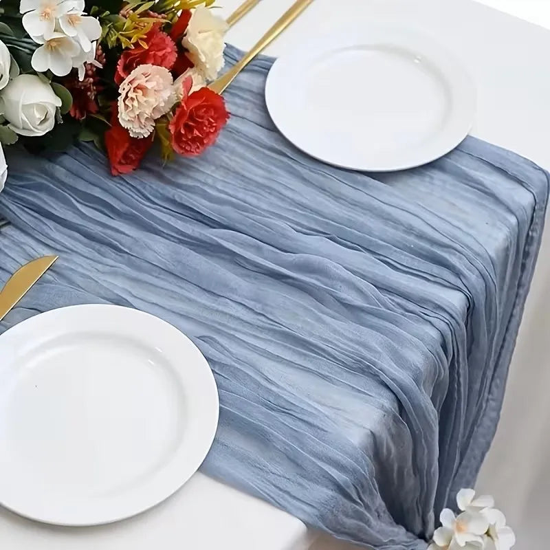 10 Pack  Polyester Cheesecloth Table Runner 21×120 Inch,  Boho Sheer Gauze Fabric Table Runner, Rustic Table Centerpiece for Romantic Wedding, Baby Shower and Party Decoration