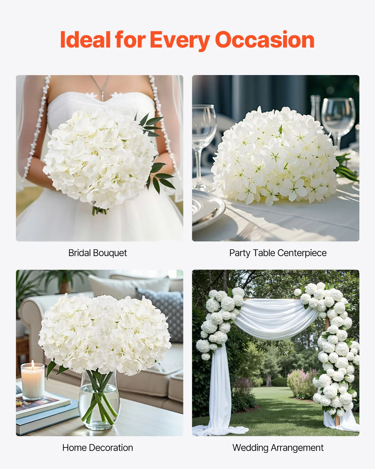 Artificial Flowers Real Looking White Silk Fake Hydrangea/ Bulk/ Faux Bridal Shower with Stem for DIY Wedding Bouquets