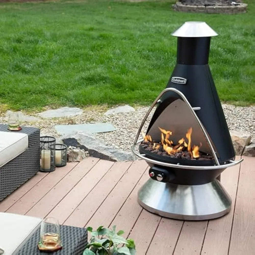 NEW-Cuisinart Chimenea Propane Fire Pit: 40,000 BTU Adjustable Outdoor Patio Fire Pit with Lava Rocks and Directional Heat Shield