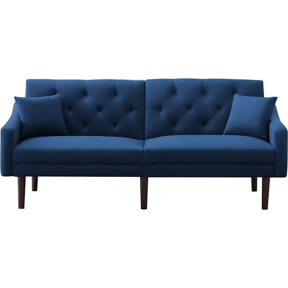 Convertible Futon Sofa Bed & Upholstered Velvet  Folding Sleeper Couch with 2 Pillows & Adjustable Backrest, Living Room Sofa