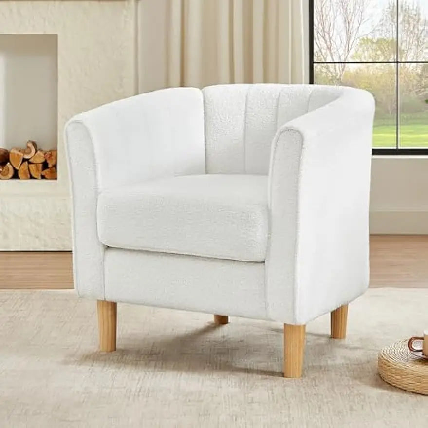 Plush Teddy Fabric Armchair with Back Support, Club Chair with Soft Padded Seat, Space-Saving Design for Office, Living Room