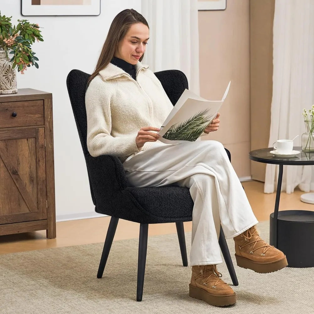 Boucle Accent Chair for Living Room, Upholstered Reading Chair with High Backrest, Tufted-Button Wingback Armchair