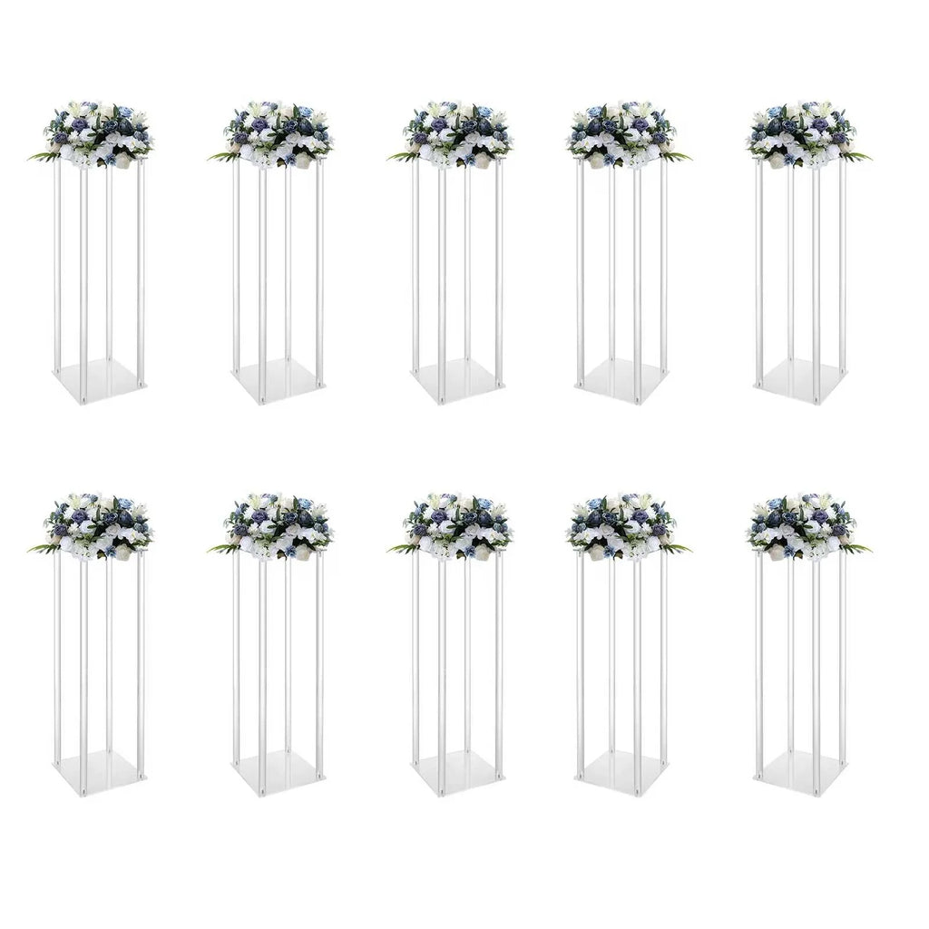 10Pcs Acrylic Vase Wedding Flower Stands Set, 23.6"H Clear Column Rack Geometric Display Stand for Home Party /Wedding Decor