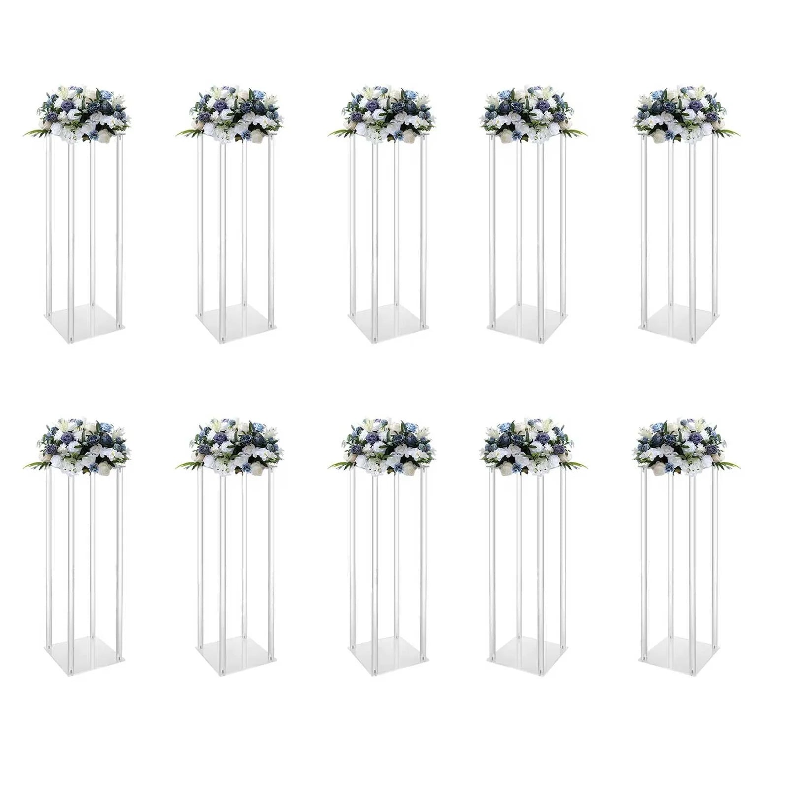 10Pcs Acrylic Vase Wedding Flower Stands Set, 23.6"H Clear Column Rack Geometric Display Stand for Home Party /Wedding Decor