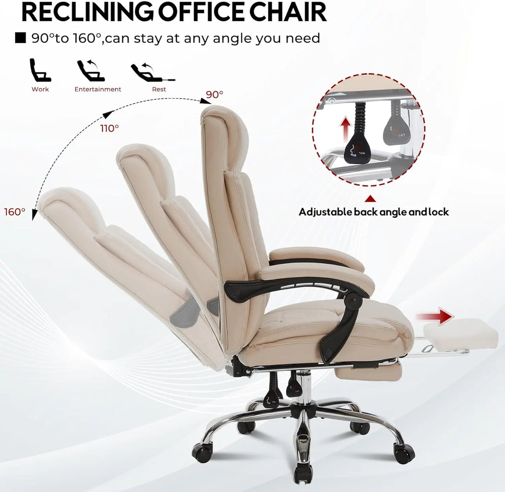 400lbs Reclining Office Chair with Footrest, Ergonomic Big and Tall Desk Chair for Heavy People (Khaki)