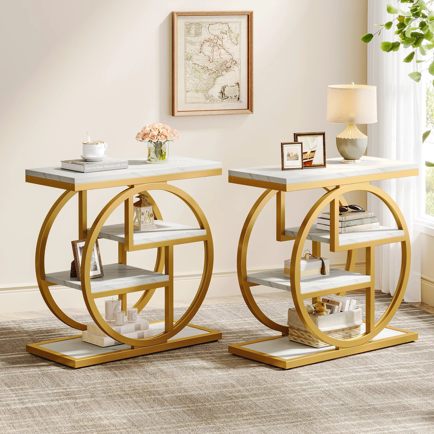 End Table for Living Room and Bedroom, 4-Tier Narrow Side Table with Storage Shelves