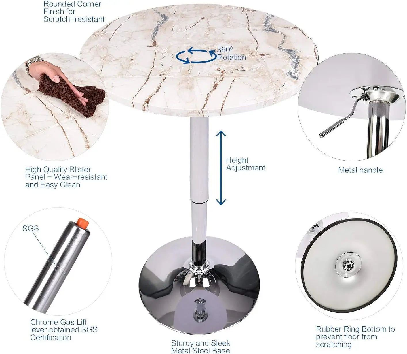 Bar Table and Chair Set of 3/ Adjustable Round Pub Desk with 2 Swivel Counter Height Barstools