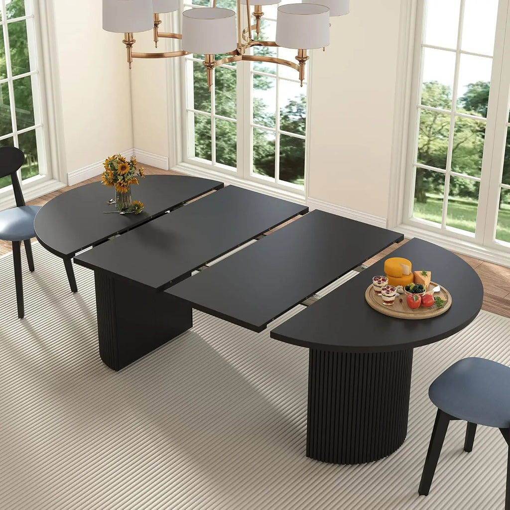 41 in-78 in Extendable Dining Room Table for 4-8, Round Expandable Kitchen Table with Fluted Base, Modern