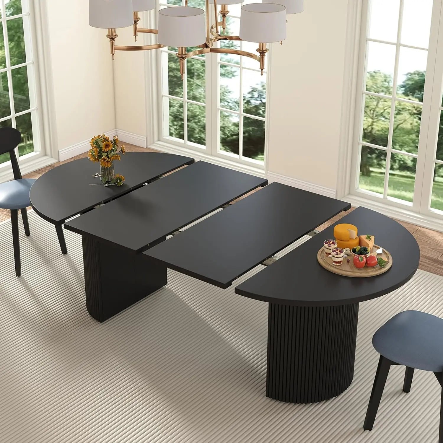 41 in-78 in Extendable Dining Room Table for 4-8, Round Expandable Kitchen Table with Fluted Base, Modern