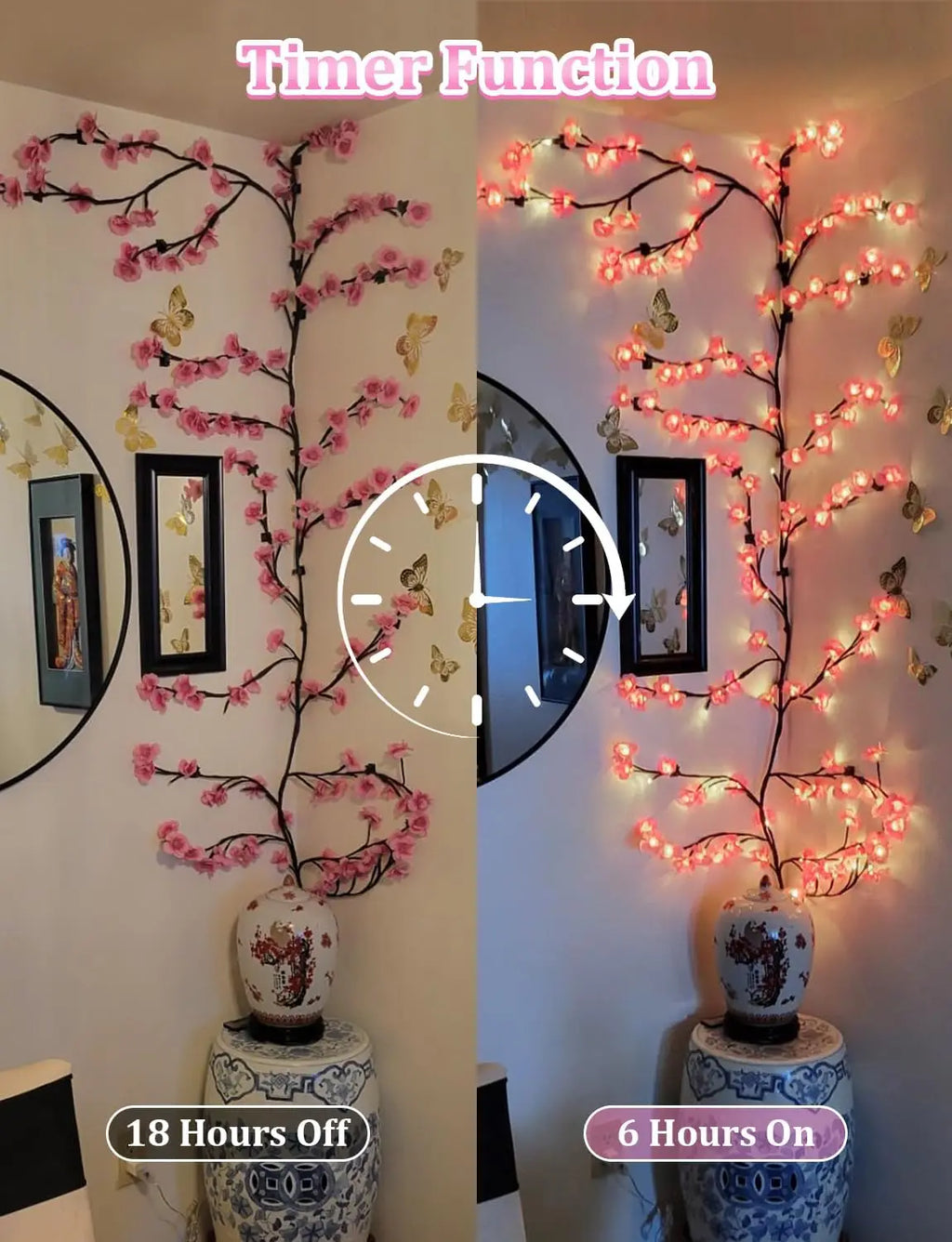 Cherry Blossom Lights for Bedroom Wall Decor, 4 FT 48 LED Dimmable Pink Decor with Remote Timer, 8 Modes, Romantic Gift for Her