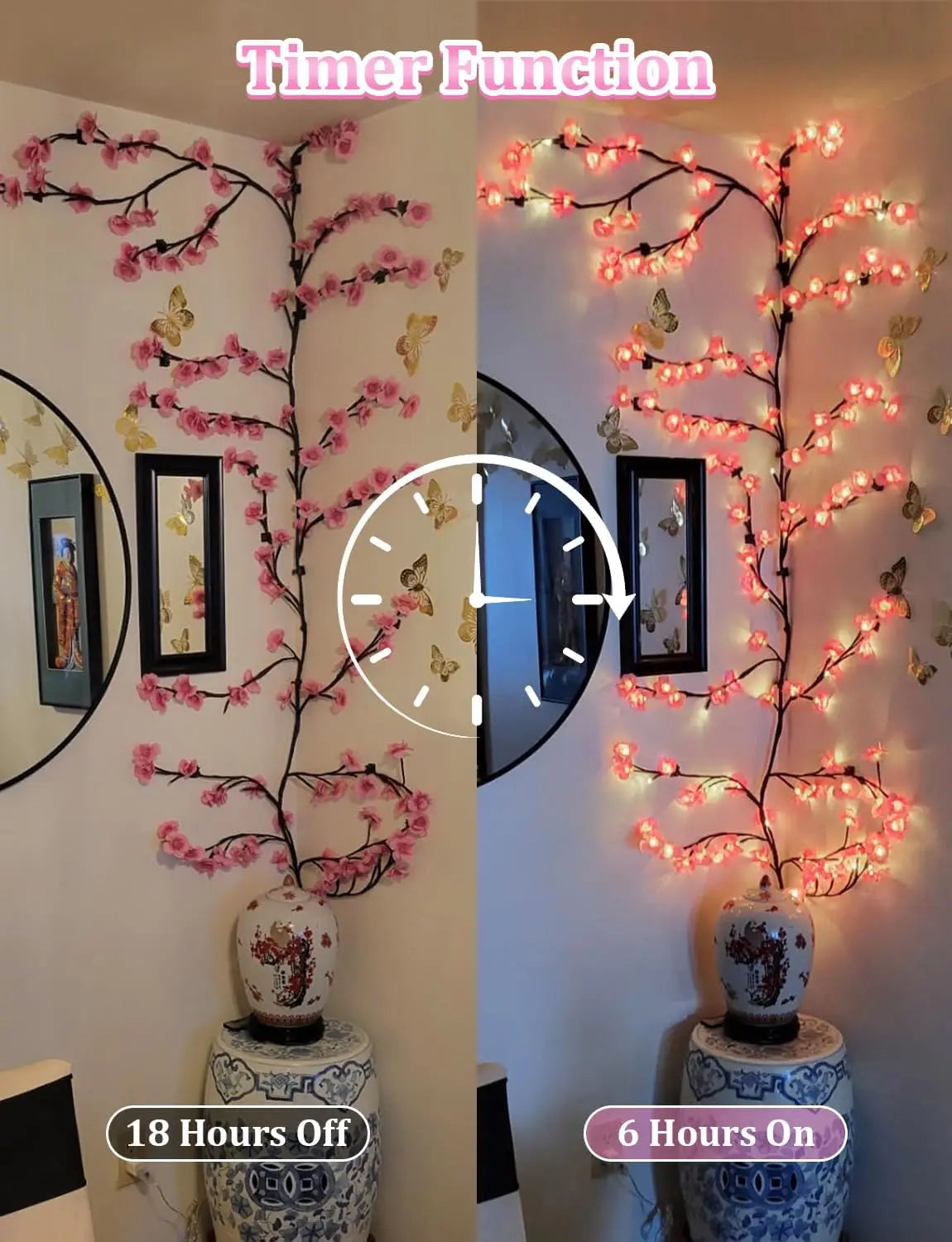 Cherry Blossom Lights for Bedroom Wall Decor, 4 FT 48 LED Dimmable Pink Decor with Remote Timer, 8 Modes, Romantic Gift for Her