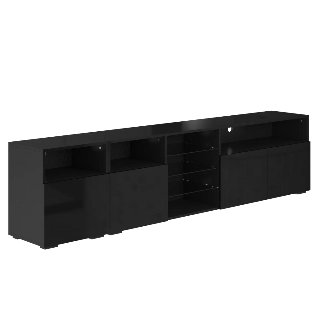 79" LED TV Stand for 75/80/85" TV,  High Gloss TV Cabinet w/Adjustable Storage Shelf, Modern Entertainment Center, White/Black