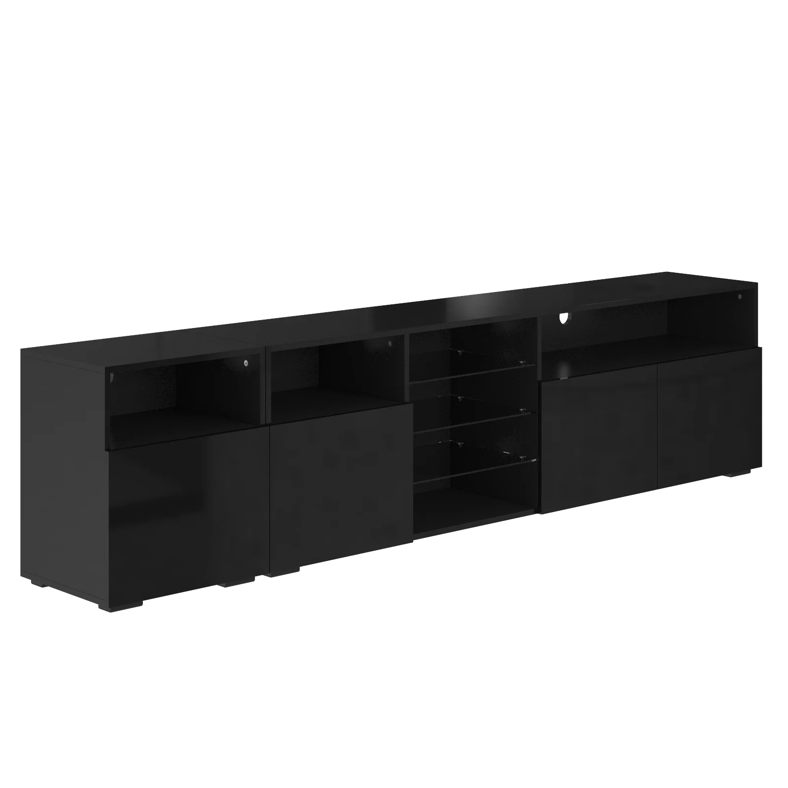 79" LED TV Stand for 75/80/85" TV,  High Gloss TV Cabinet w/Adjustable Storage Shelf, Modern Entertainment Center, White/Black