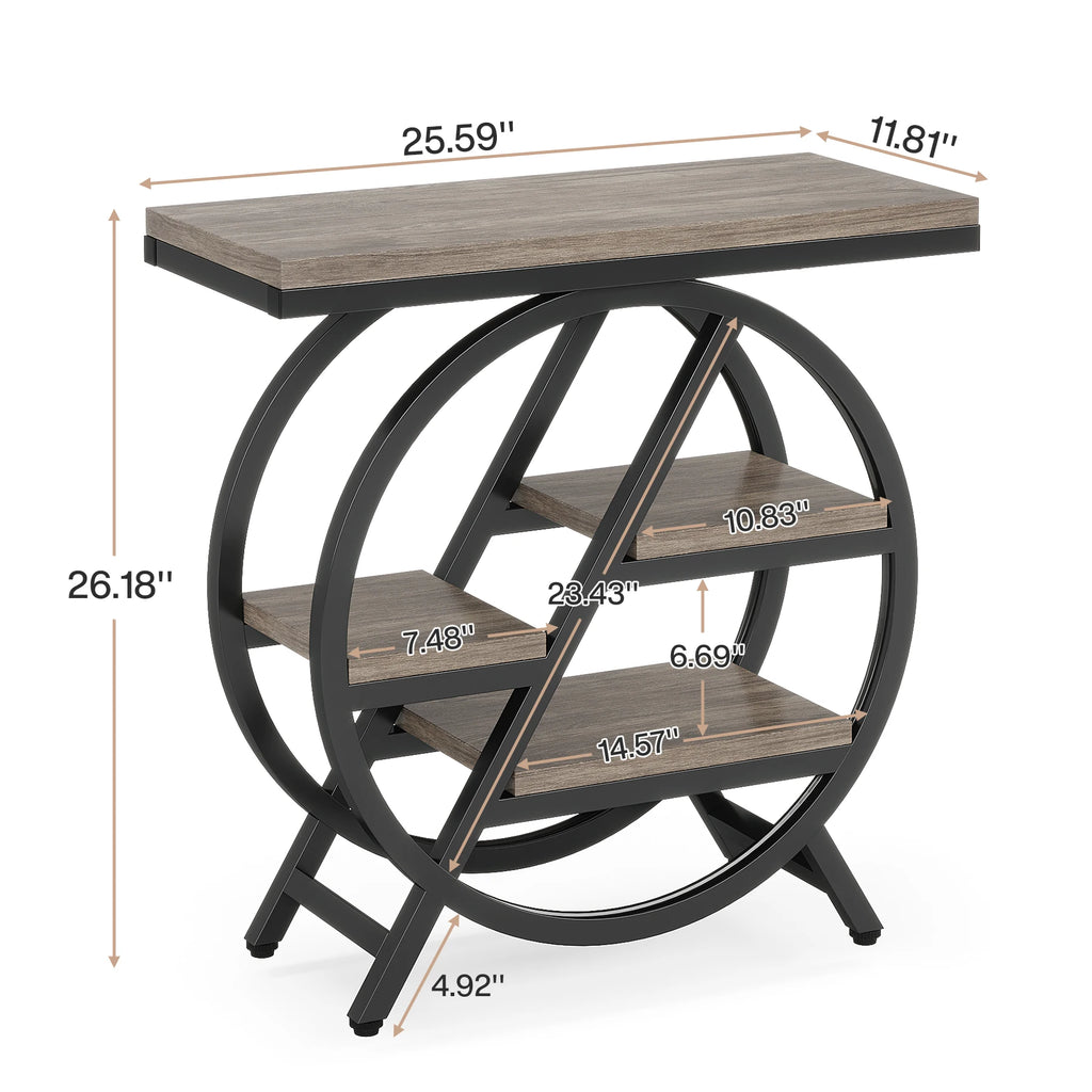 Tribesigns End Table for Living Room, 3-Tier Narrow Side Table with Storage, Wood Sofa Side Table with Geometric Metal Frame