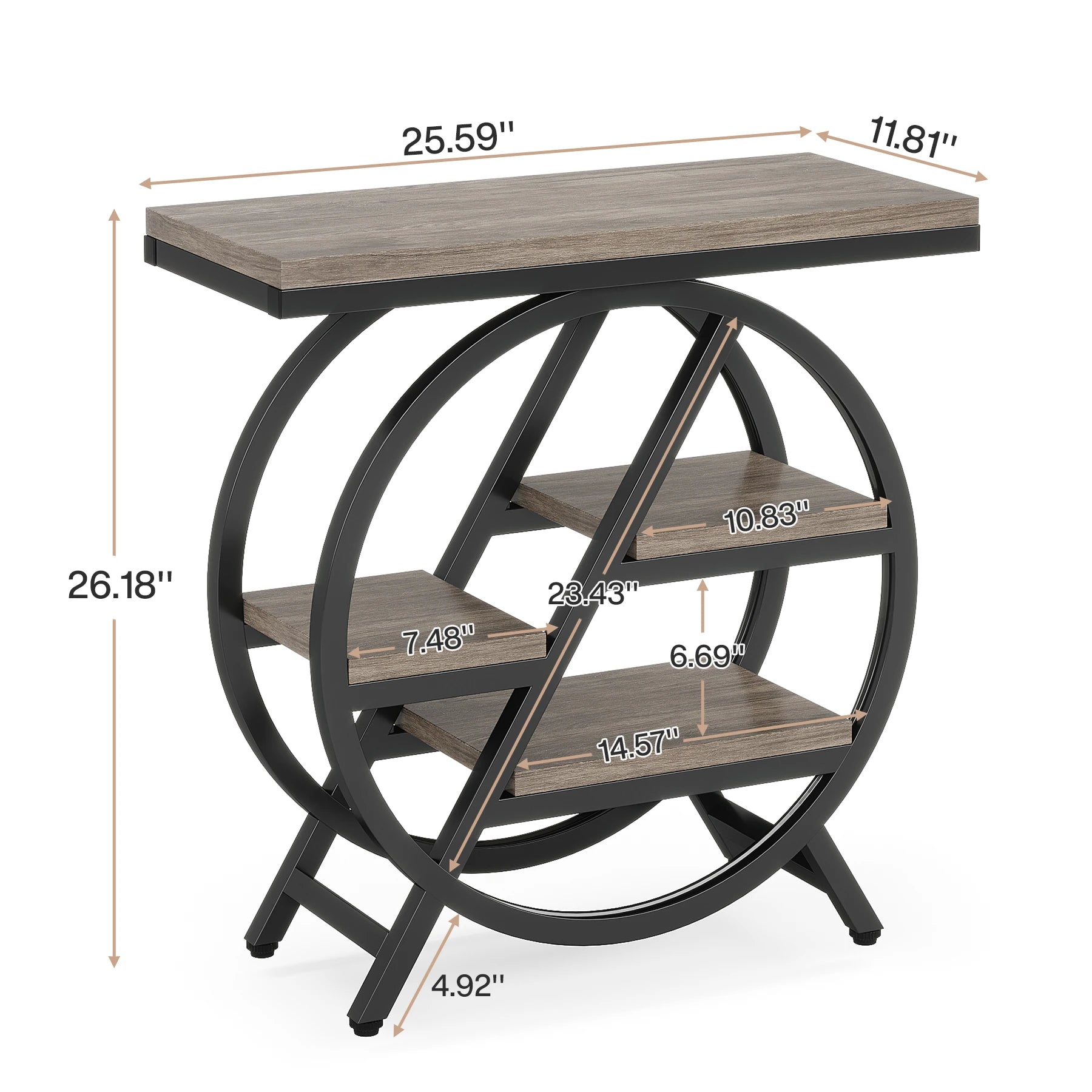 Tribesigns End Table for Living Room, 3-Tier Narrow Side Table with Storage, Wood Sofa Side Table with Geometric Metal Frame